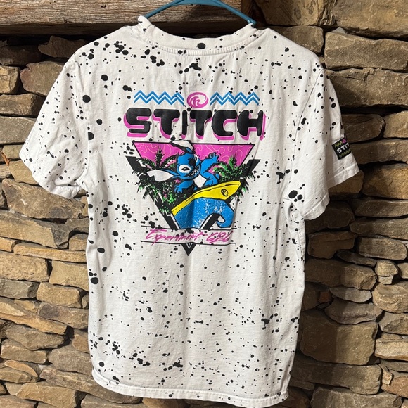 Disney Stitch KT-Shirt - White with Black Splatter - Picture 5 of 6